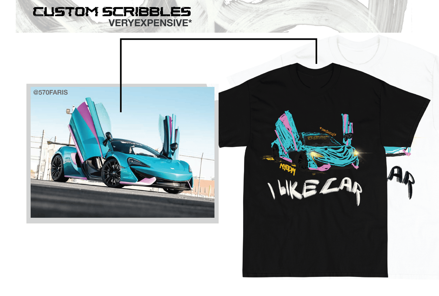 Custom Childish Scribbles Car Design T-Shirt - Very Expensive*
