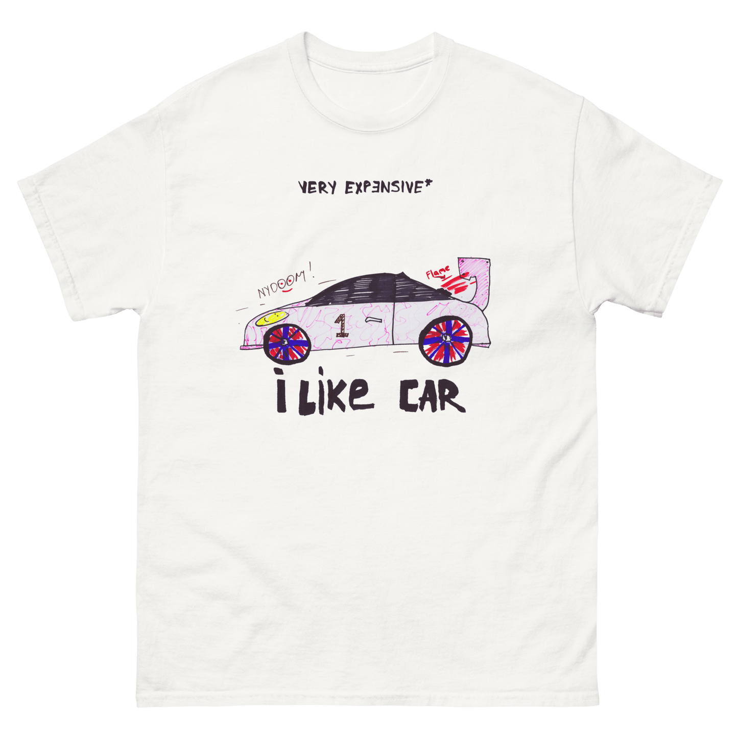 Childish Car Drawing T-shirt Design I Like Car / Very Expensive* - Very Expensive*