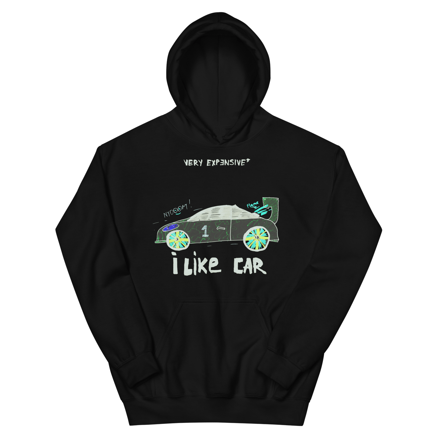 Childish Drawing Car Hoodie "I Like Car" - Very Expensive*