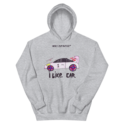 Childish Drawing Car Hoodie "I Like Car" - Very Expensive*