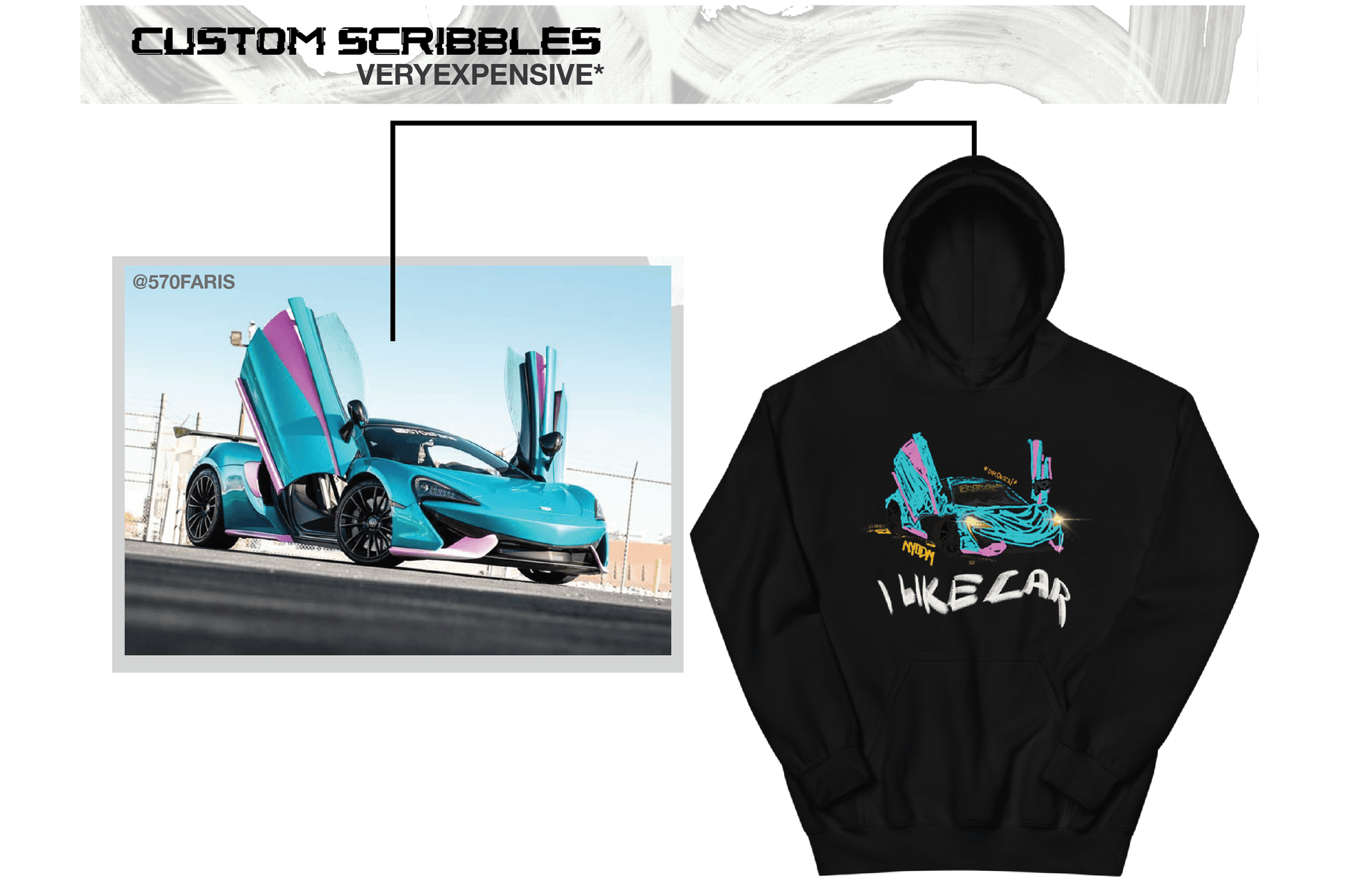 Custom Childish Scribbles Car Design Hoodie - Very Expensive*