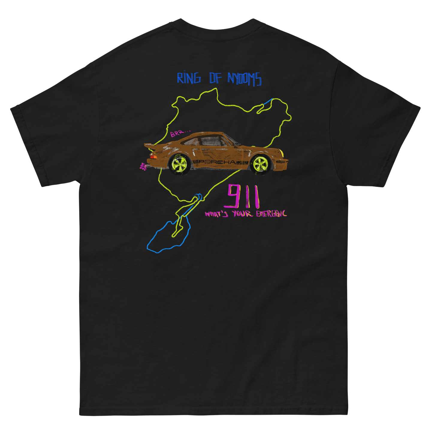 "Ring of Nyooms" Porsche/Porcha 911 Nurburgring Car Design T-Shirt - Very Expensive*